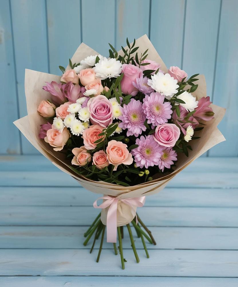 Букет цветов из: Хризантемы, Розы и Альстромерии в Пелагиаде