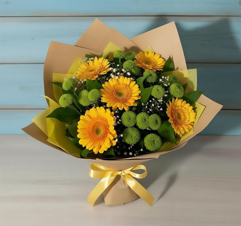 Букет цветов из: Герберы и Хризантемы в Пелагиаде
