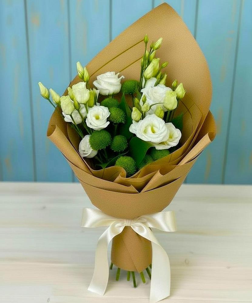 Букет цветов из: Хризантемы и Лизиантусы в Пелагиаде