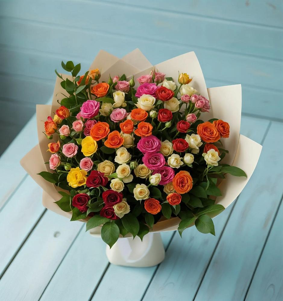 Букет Микс из разноцветных кустовых роз в Пелагиаде