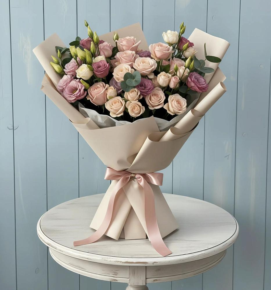 Букет цветов из: Розы и Лизиантусы в Пелагиаде