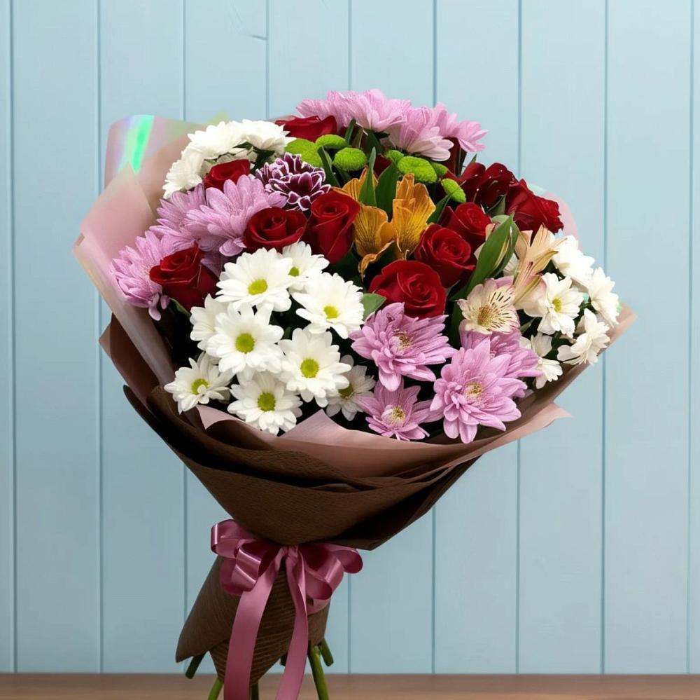 Букет цветов из: Розы, Хризантемы и Альстромерии в Пелагиаде
