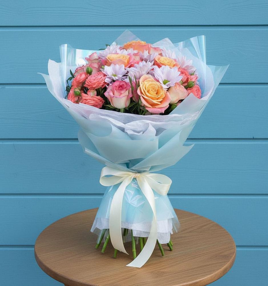 Букет цветов из: Хризантемы и Розы в Пелагиаде