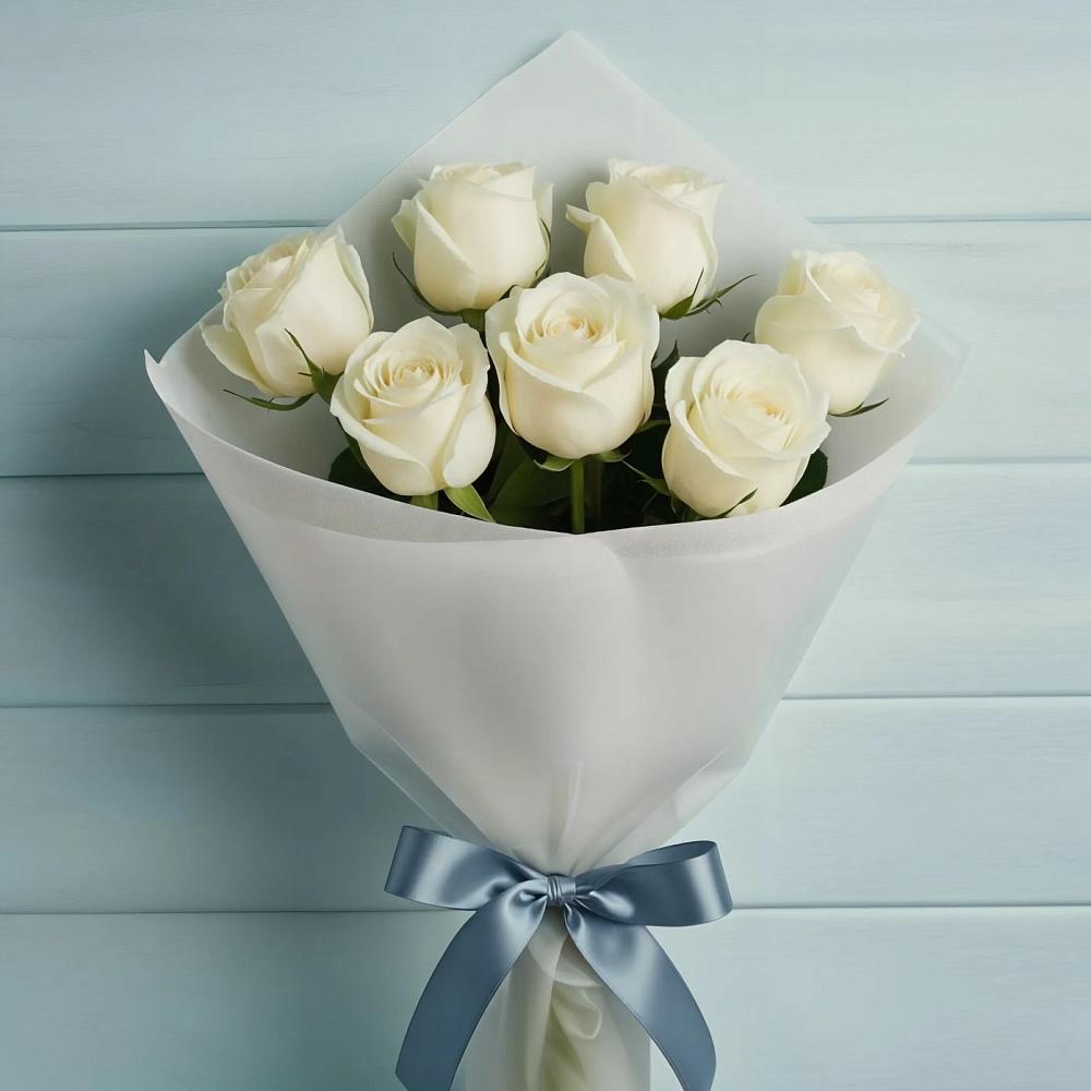 Букет 7 Белых роз Эдлесс Лав в Пелагиаде