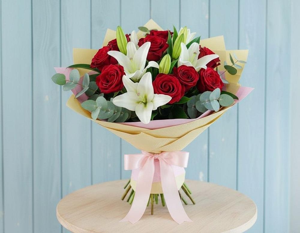 Букет цветов из: Лилии и Розы в Пелагиаде