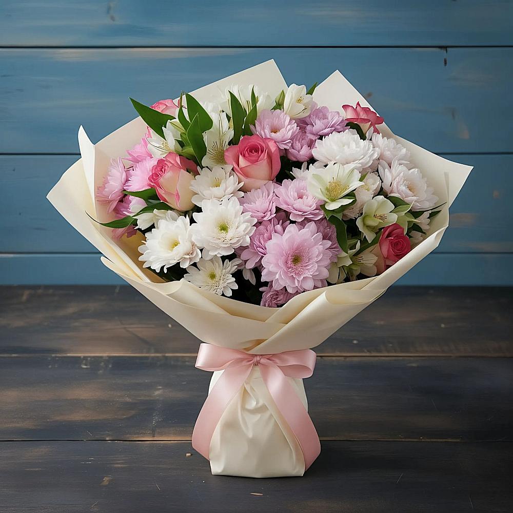 Букет цветов из: Хризантемы, Альстромерии и Розы в Пелагиаде